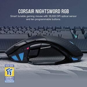 Corsair Nightsword RGB – Comfort Performance Tunable FPS/MOBA Optical Ergonomic Gaming Mouse with Backlit RGB LED, 18000 DPI, Black