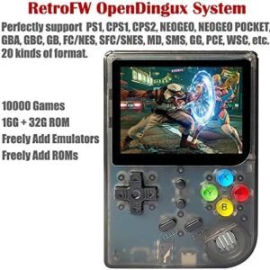 DREAMHAX RG300 Portable Game Console with Open Source System Preload 10000 Games, Handheld Video Games Player with 16G + 32G TF Card 3 Inch IPS Screen, Arcade Retro Games Gifts (Black Transparent )