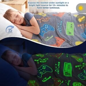 Gaming Blanket Toys Gifts for Boys – Christmas Easter Valentine’s Day Birthday Glow in The Dark Gamer Controller Throw Decor Presents for Teen Kids Age 8 9 10 11 12 13 14 15 16 Year Old Boy 50″x60″