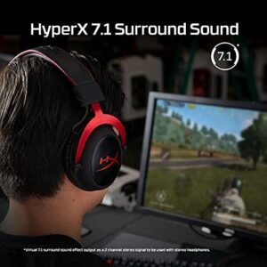 HyperX Cloud II – Gaming Headset, 7.1 Surround Sound, Memory Foam Ear Pads, Durable Aluminum Frame, Detachable Microphone, Works with PC, PS5, PS4, Xbox Series X|S, Xbox One – Red