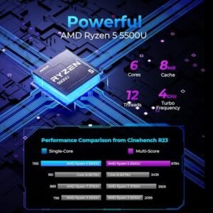 KAMRUI Mini PC,AMD Ryzen 5 5500U (6C/12T, up to 4.0 GHz), Mini Computer Tower with Dual Channel 16GB DDR4 512GB SSD,Small Desktop Computers 4K Triple Display,BT4.2/WiFi 5/Dual LAN