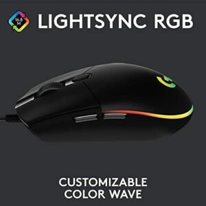 Logitech G203 Wired Gaming Mouse, 8,000 DPI, Rainbow Optical Effect LIGHTSYNC RGB, 6 Programmable Buttons, On-Board Memory, Screen Mapping, PC/Mac Computer and Laptop Compatible – Black