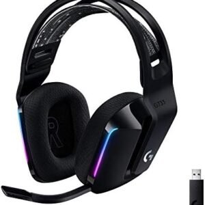 Logitech G733 Lightspeed Wireless Gaming Headset with Suspension Headband, Lightsync RGB, Blue VO!CE mic technology and PRO-G audio drivers – Black