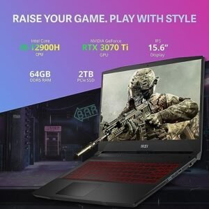 MSI 2023 Katana GF66 15.6” FHD Gaming Laptop, Intel Core i9-12900H, NVIDIA GeForce RTX 3070Ti, Backlit Keyboard, Nahimic Audio, WiFi 6, Black, Win 11 Pro, 32GB USB Card, (64GB DDR5 | 2TB PCle SSD)