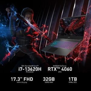 MSI Katana 17 Gaming Laptop: 13th Gen Intel Core i7, GeForce RTX 4060, 17.3″ 144Hz FHD Display, 32GB DDR5, 1TB NVMe SSD, USB-Type C, Cooler Boost 5, Win11 Home: Black B13VFK-835US