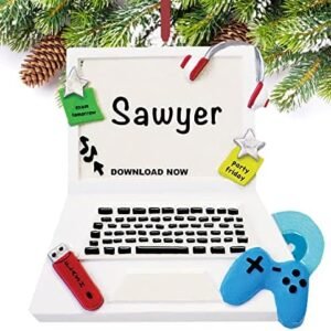 Personalized Computer Gamer Christmas Ornaments 2023 – Free Customization in 24 Hours – Giftable Packaging Laptop Gaming Ornament with Name – Unique Video Game Ornaments Gift for Teens