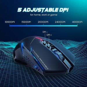 T-DAGGER Wireless Gaming Mouse- USB Cordless PC Accessories Computer Mice with LED Backlit, Ergonomic Gamer Laptop Mouse with 7 Silent Buttons, 5 Adjustable DPI Plug & Play for PC