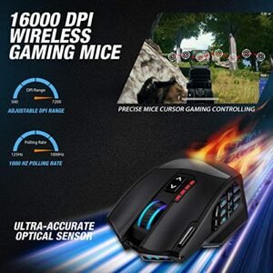 UtechSmart Venus Pro RGB Wireless MMO Gaming Mouse, 16,000 DPI Optical Sensor, 2.4 GHz Transmission Technology, Ergonomic Design, 16M Chroma RGB Lighting, 16 programmable Buttons, Up to 70 Hours