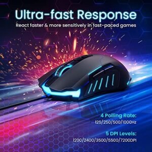 WEEMSBOX Wired Gaming Mouse, PC Gaming Mice [Breathing RGB LED] [Plug Play] High-Precision Adjustable 7200 DPI, 7 Programmable Buttons, Ergonomic Computer USB Mouse for Windows/PC/Mac/Laptop Gamer