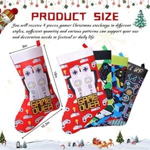 4 Pieces Video Games Christmas Stockings, 15 Inch Santa Christmas Stockings Fireplace Hanging Stockings Xmas Mantel Hanging Ornaments for Family Holiday Party Decorations Cuff Gift