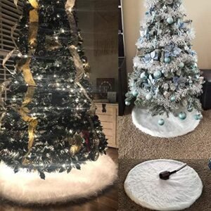 Amidaky Christmas Tree Plush Skirt 30 inch Snow White Faux Fur Christmas Tree Skirt Ornaments Xmas Tree Skirts for Christmas Thanksgiving Holiday Decoration New Year Party 78cm