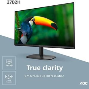 AOC 27B2H 27″ Full HD IPS Monitor, 3-Sided Frameless & Ultra Slim Design, HDMI and VGA inputs, Lowblue Mode, VESA compatible,Black