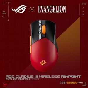 ASUS ROG Gladius III Wireless AimPoint EVA-02 Edition Gaming Mouse, 2.4GHz RF, Bluetooth, Wired, 36K DPI Sensor, 6 programmable Buttons, ROG SpeedNova, Replaceable switches, Paracord Cable, Red