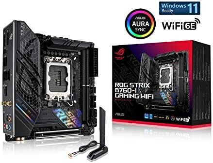 ASUS ROG Strix B760-I Gaming WiFi 6E Intel® B760(13th and 12th Gen)LGA 1700 mini-ITX motherboard,8 + 1 power stages,DDR5 up to 7600 MT/s, PCIe 5.0,2xM.2 slots,USB 3.2 Gen 2×2 Type-C,Aura Sync RGB
