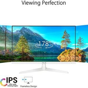 ASUS VY249HE-W 23.8” 1080P Monitor – White, Full HD, 75Hz, IPS, Adaptive-Sync/FreeSync, Eye Care Plus, Color Augmentation, Rest Reminder, HDMI, VGA Frameless VESA Wall Mountable