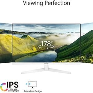 ASUS VY279HE-W 27” 1080P Monitor – White, Full HD, 75Hz, IPS, Adaptive-Sync/FreeSync, Eye Care Plus, Color Augmentation, Rest Reminder, HDMI, VGA, Frameless, VESA Wall Mountable