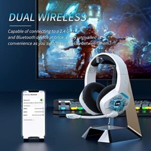 BINNUNE Dual Wireless Gaming Headset with Microphone for PC PS4 PS5 Playstation 4 5, 2.4G Wireless Bluetooth USB Gamer Headphones with Mic for Laptop Computer