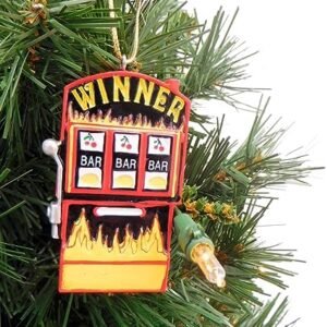 Casino Slot Machine Ornament Christmas Tree Decoration Handpainted Jackpot Gaming Winner Holiday Home Decor for Gamblers and Gambling Fan, 3 Inch