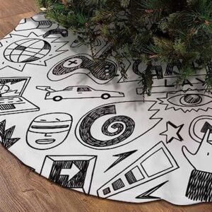 Christmas Tree Skirt 4ft Xmas Tree Skirt Tree Cover Skirt Christmas Tree Blanket Family Tree Carpet Video Games Monochrome Sketch Gaming Racing Monitor Device Gadget Teen 90’s