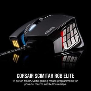 Corsair SCIMITAR RGB ELITE Gaming Mouse For MOBA, MMO – 18,000 DPI – 17 Progammable Buttons – iCUE Compatible – Black