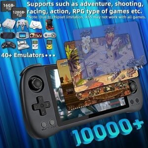 CredevZone X55 Handheld Game Console 5.5 inch Portable Retro Video Hand-Held Games Consoles Rechargeable RK3566 Hand Held Classic Play System 16GB+128GB Black