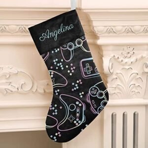 customjoy Gaming Cool Personalized Christmas Stocking with Name Xmas Tree Fireplace Hanging Decoration Gift 17.52.7.87 Inch,17.52 x 7.87 Inch
