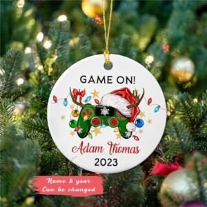 Game On Christmas Ornament 2023, Game Player Ornaments, Personalized Gaming Christmas Keepsake Gift for Kids Friend, Custom Name & Year Xmas Ornament for Game Lovers, Gamer Ceramic Xmas Tree Ornament