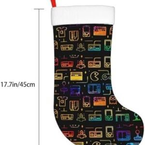 Game Video Gaming Pattern Black (2) Personalized Christmas Stockings Bag Socks Candy Pouch Bag Mantel Decorating for Xmas Family Holiday Party Decoration Christmas Tree Fireplace Hanging Gift Bag