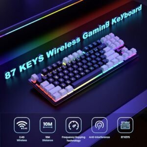 GEODMAER 75% TKL Wireless Gaming Keyboard, RGB Backlit Gaming Keyboard, Ultra-Compact Mechanical Feel Anti-Ghosting No-Conflict Keyboard for PC Laptop PS5 PS4 Xbox One Mac Gamer (Black-Gray)