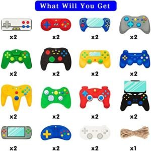 Haooryx 31PCS Video Game Controller Ornaments for Christmas Tree, Decorative Wooden Hanging Gaming Slices Pendant Gift Tags Gamer Ornament for Winter Holiday Video Games Party Home Decorations Supply