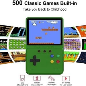 Heiko Retro Portable Handheld Game Console to Experience 500 Classic Games Anytime Anywhere, 3.5In Screen Video Game Console 1200mAh, Handheld Video Game Support for Connecting TV & Two Players(Green)