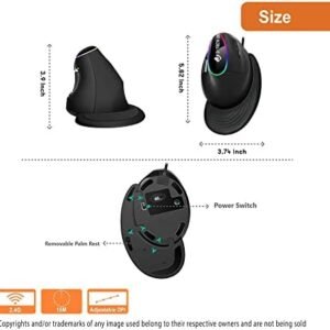 J-Tech Digital Ergonomic Mouse with Wired Connection, Removable Palm Rest, Thumb Buttons, 800, 1200, 1800, 3200 Adjustable DPI; Compatible with Windows and MAC OS [V638R]