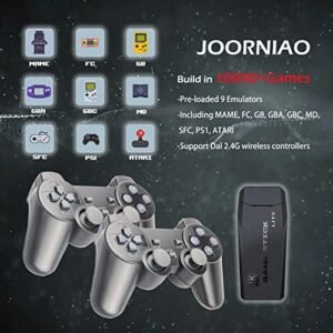 Joorniao Wireless Retro Game Console, Built in 10000+ Games, 9Emulators, Plug & Play Video Game Stick 4K HDMI Output for TV with Dual 2.4G Wireless Controllers Birthday Gifts for Boys&Girls(64G)