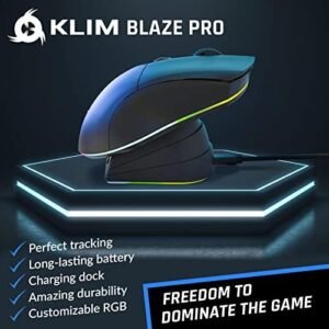 KLIM Blaze Pro Rechargeable Wireless Gaming Mouse with Charging Dock RGB – New 2023 – High-Precision Sensor and Long-Lasting Battery – Up to 6000 DPI – Great PC Gaming Mouse Wireless