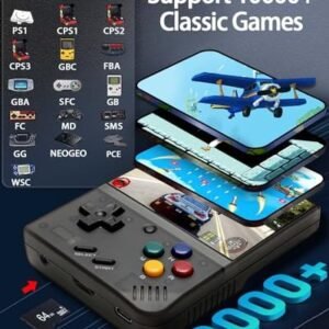 Miyoo Mini Plus,Retro Handheld Game Console with 64G TF Card,Support 10000+Games,3.5-inch Portable Rechargeable Open Source Game Console Emulator with Storage Case,Support WiFi.(Black)