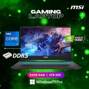 MSI Cyborg Gaming Laptop, 15.6″ 144Hz FHD Display, Core i7-12650H(Beat i9-11980HK, 10 Cores, 16 Threads), GeForce RTX 4060, 64GB DDR5 RAM – 4TB SSD, Backlit Keyboard, RJ45, Windows 11 Pro, Black