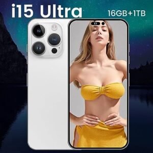 New i15Ultra Smartphone 16GB RAM 1TB ROM 7.3Inch Incell HD Capsule Screen Cellphones Android 5G Global Version Mobile Phones, 6800Mah,White-1TB