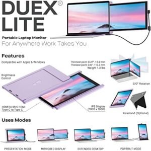 New Mobile Pixels Duex Lite Portable Monitor for Laptops(2023 Upgraded), 12.5″ Full HD IPS Laptop Screen Extender, USB C/HDMI Powered Plug and Play, Windows/Mac/Android/Switch Compatible (Misty Lilac)