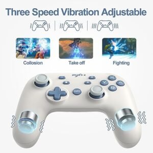 PXN P50L Wireless Switch Pro Controller, Dual Shock Gamepad Joystick Support Turbo, Macro, Gyro Axis, Wake-Up, Programmable Dual Connection for Switch/Lite/OLED/iOS (16 versions only) / PC (White)
