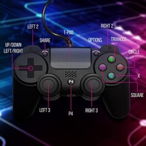 Pyle Gaming Controller with Built-in Speaker, High Performance USB Controller, Remote Joystick Controller for Gaming Console, Wired Controller for PC with Dual Vibration, LED Lights, and 6-Axis Sensor