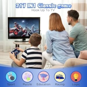 Retro Game Console, Rechargeable 217 Video Games 3.2″ LCD Screen Support TV Gameboy Arcade Handheld Games for Kids Nostalgia Stick Classic Toys Christmas Girls Gifts Birthday Travel Gaming Boys (Blue)