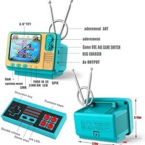 Retro Video Games Console for Kids Adults Built-in 308 Classic Electronic Game 3.0” Screen Mini TV Games Console Support TV Output and USB Charging Birthday Xmas Gift for Boys Girl 4-12 (Blue)