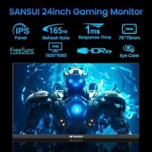 SANSUI Gaming Monitor 24 inch, 165HZ IPS Computer Monitor with HDMI DP Ports,FHD 1080P 75 x 75 mm VESA Mountable Frameless/Eye Care (ES-G24X5 HDMI Cable 1.5m Included)