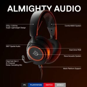 SteelSeries New Arctis Nova 3 Multi-Platform Gaming Headset – Signature Arctis Sound – ClearCast Gen 2 Mic – PC, PS5/PS4, Xbox Series X|S, Switch, Mobile,Black