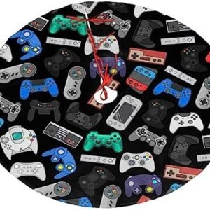 Video Game Controller Background Christmas Tree Skirt 36 Inches Halloween Xmas Tree Skirt Christmas Farmhouse Home Decor for Party Indoor Christmas Tree Decoration