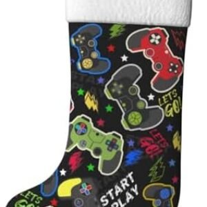 Video Games Christmas Stockings, Gamer Gifts, Xmas Socks, Fireplace Hanging Stockings, Gamer Girl Boy Gifts Ideas, Game Lovers Gifts for Holiday Party Family Christmas Decorations, 18 inch Gamer3