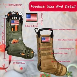 WILLBOND Tactical Christmas Stockings Military Christmas Stocking Bags with American Flag Patches Xmas Stockings Molle Gear Pouch Hanging Christmas Ornaments Home Decors (Bright Style)