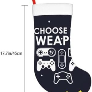 Yesliy Choose Your Weapon Gamer Christmas Stockings 1 Pcs-Multifunction Personalized Fireplace Hanging Stockings, for Family Holiday Decorations and Party Accessory for Kids