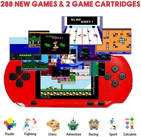 YUAN PLAN Handheld Game Console for Children, 288 Retro Classic Games 3.0″ LCD Screen Portable TV Output Video Game Player with Type-C Port Rechargeable Battery and Two Game Cartridges for Kids Red