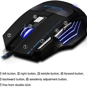 Zelotes Ergonomic 7200 DPI LED Optical Wired Gaming Mouse Mice 7 Buttons Compatible Mac Pro Gamer PC Laptop Desktop Notebook-Black Black(T80)